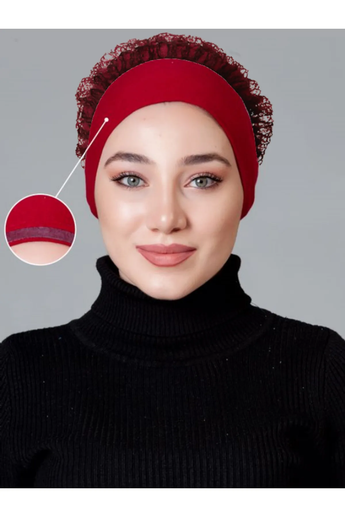 Bordo Likralı Fırfırlı Kaymayan Bone küçük görüntüsü