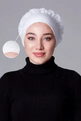 Beyaz Fırfırlı Kaymayan Bone (Likralı) küçük görüntüsü