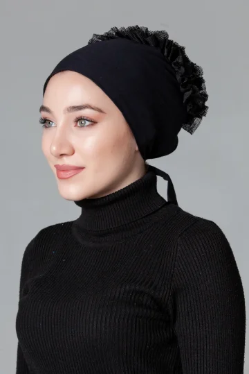 Siyah Fırfırlı Kaymayan Bone