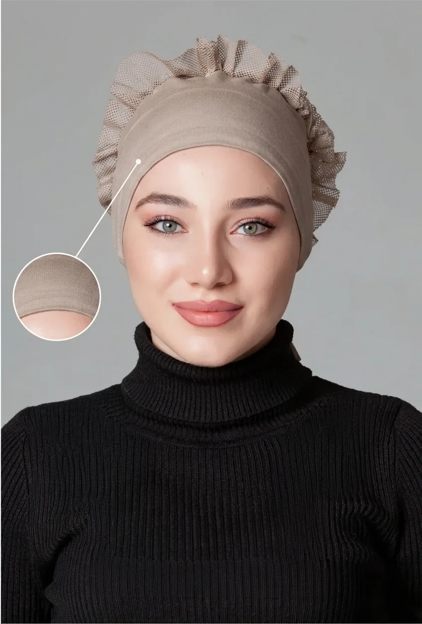 Taş Rengi Fırfırlı Kaymayan Bone (Likralı) küçük görüntüsü