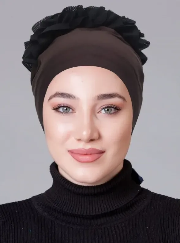 Kahverengi Fırfırlı Kaymayan Bone (Likralı)