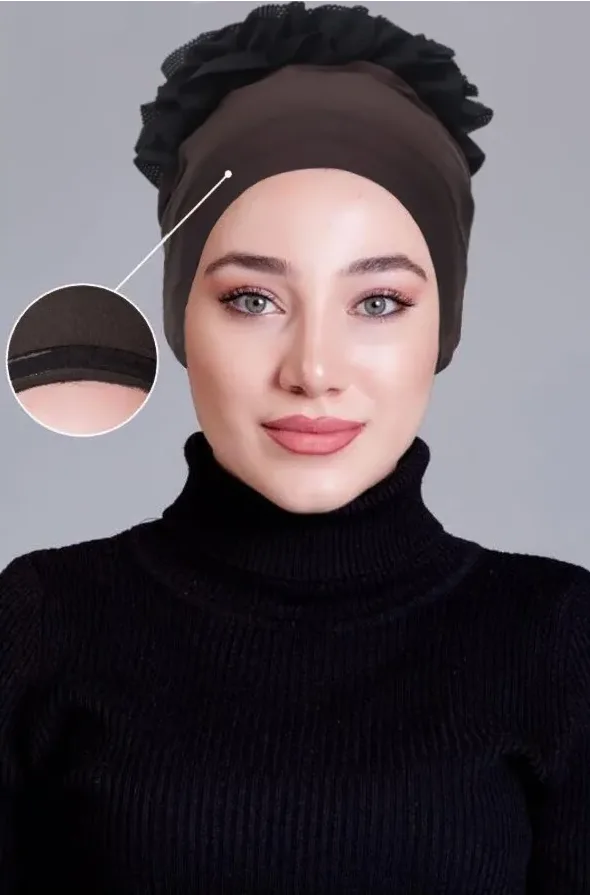 Kahverengi Fırfırlı Kaymayan Bone (Likralı)
